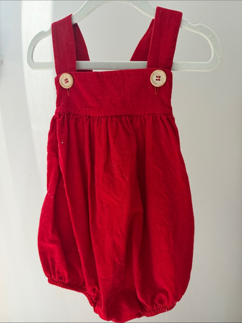 Shrimp & Grits Kids Red Corduroy Bubble Overalls